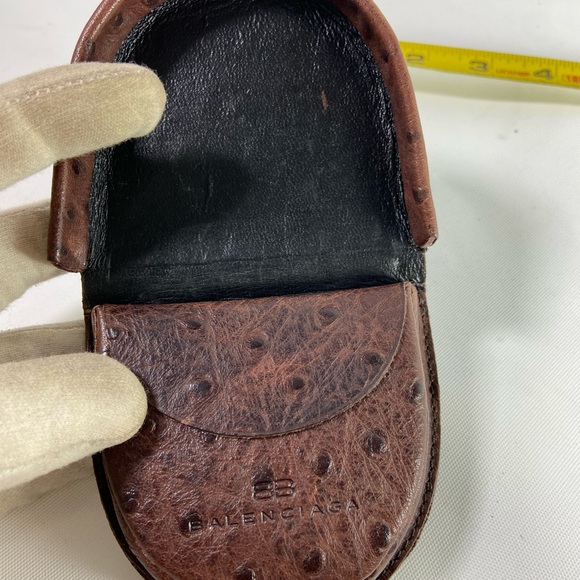 BALENCIAGA Exotic Ostrich Leather Two-Pocket Coin Purse (Dark Brown) - Picture 4 of 12